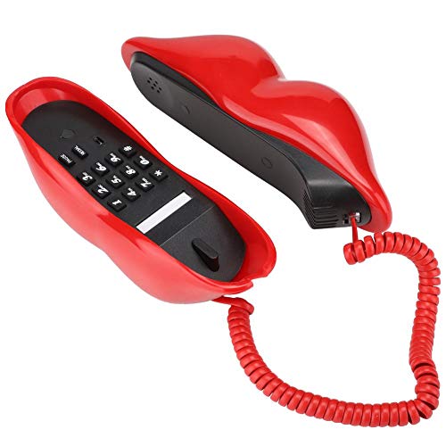 Lindo teléfono Fijo de Escritorio, Teléfono con Forma de Labio Divertido con Sonido Claro para Regalo de Decoración del Hogar para Amigos(Rojo)