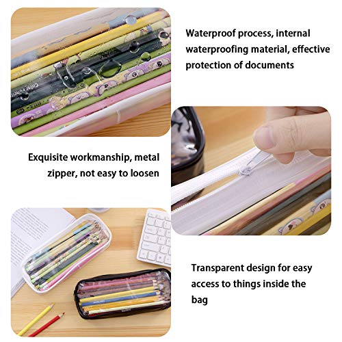 Lindong - Juego de 8 estuches transparentes de PVC de gran capacidad, con cremallera, para artículos de papelería, 4 colores