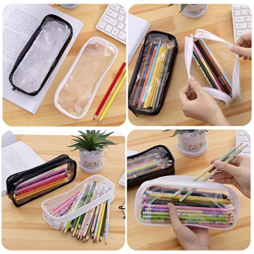 Lindong - Juego de 8 estuches transparentes de PVC de gran capacidad, con cremallera, para artículos de papelería, 4 colores