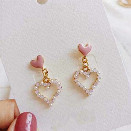 LINLIN Clásico Corazón Resina Mujer Stud Pendientes Sweet Pink Love Ear Nails de Moda Accesorios para Mujer