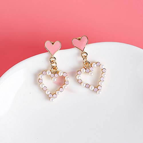 LINLIN Clásico Corazón Resina Mujer Stud Pendientes Sweet Pink Love Ear Nails de Moda Accesorios para Mujer