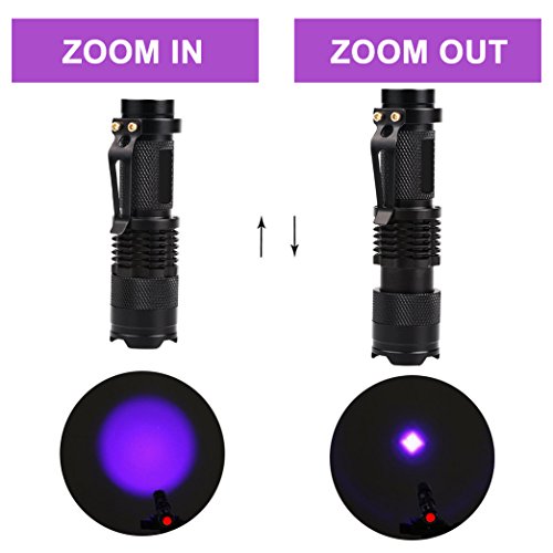 Linterna UV, Luz Negra, Ultravioleta pequeña mano 395 nm LED, Detector de orina para mascotas, perros y gatos, Lámpara UV para Inspección de Agentes Fluorescentes, 1 Batería AA incluida.