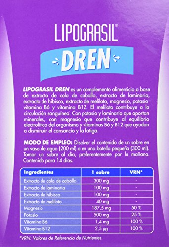 Lipograsil Dren – Drenante con ingredientes de origen 100% natural – 14 sobres sabor cítrico
