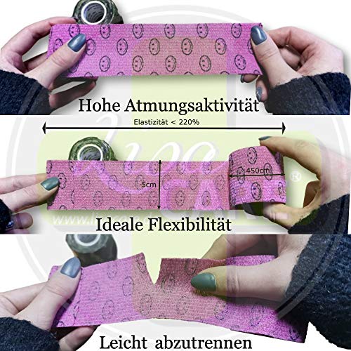 Lisa Care kohäsive vendaje venda – Sport – Tiritas infantiles – Vendajes | selbsthaftend | vendaje elástico | extensible | impermeable – Juego de 3 – 5 cm de ancho x 4,5 m extensible con motivos gato Smiley de huellas