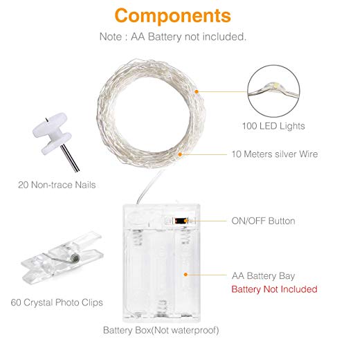 Litogo Clip Cadena de Luces LED, 10m 100 Led Colgar Fotos de Luces 60 Pinzas Para Fotos Fotoclips Guirnalda de Luces Pinzas con Luz para Colgar Fotos Por decoración, Habitaciones, Bodas,Cumpleaños