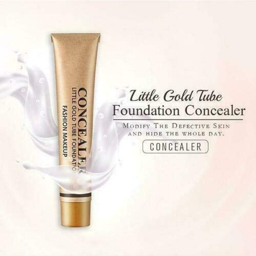 Little Gold Tube Foundation Corrector, Full Coverage Foundation Crema de maquillaje resistente al agua de larga duración, para tatuajes, acné, manchas y Circulos oscuros. (Natural)