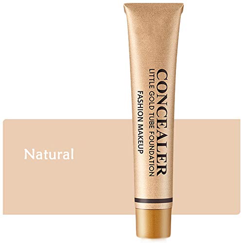 Little Gold Tube Foundation Corrector, Full Coverage Foundation Crema de maquillaje resistente al agua de larga duración, para tatuajes, acné, manchas y Circulos oscuros. (Natural)