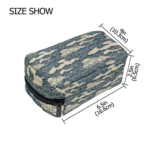 LIUBT - Neceser de maquillaje estilo retro japonés, diseño de ondas azules y océanos, para viajes, maquillaje, organizador multifunción para mujeres