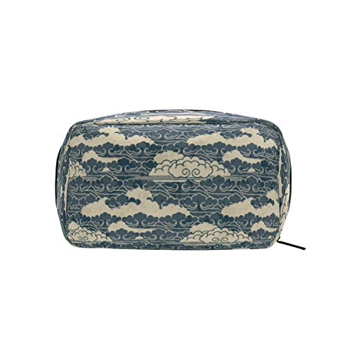 LIUBT - Neceser de maquillaje estilo retro japonés, diseño de ondas azules y océanos, para viajes, maquillaje, organizador multifunción para mujeres
