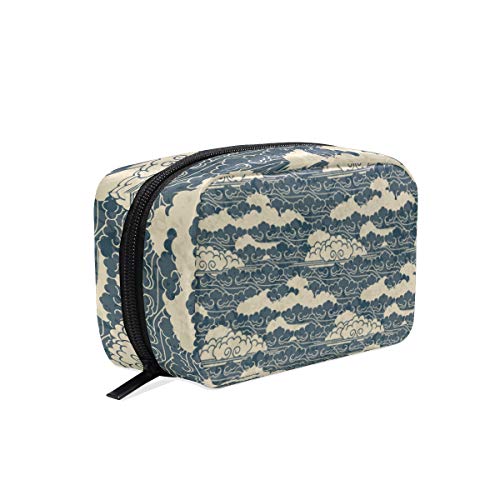 LIUBT - Neceser de maquillaje estilo retro japonés, diseño de ondas azules y océanos, para viajes, maquillaje, organizador multifunción para mujeres