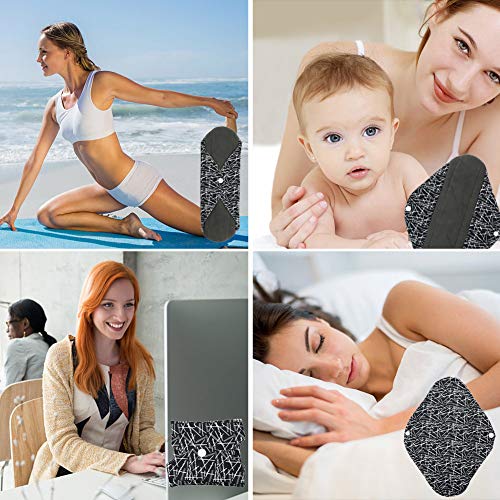 LIVEHITOP Almohadilla Sanitarias Lavable - Compresa Menstrual Reutilizable Carbón Bambú Algodón Larga Noche para Flujo Vaginal, Incontinencia, Posparto, Regalos día de San Valentín Mujeres