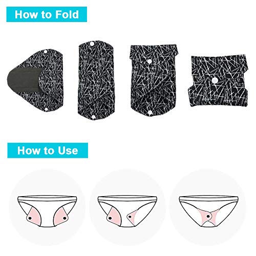 LIVEHITOP Almohadilla Sanitarias Lavable - Compresa Menstrual Reutilizable Carbón Bambú Algodón Larga Noche para Flujo Vaginal, Incontinencia, Posparto, Regalos día de San Valentín Mujeres