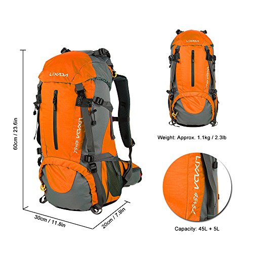 Lixada Mochila de Senderismo 50L con Cubierta Impermeable Mochila de Marcha Trekking Camping Deporte Al Aire Libre