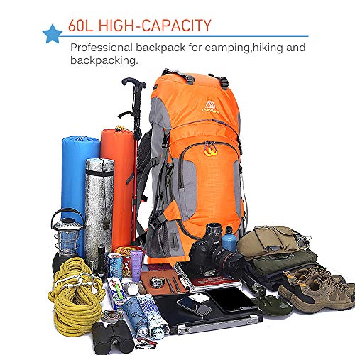 Lixada Mochila de Senderismo Impermeable 60L con Cubierta de Lluvia para Excursionismo Alpinismo Acampada Ciclismo al Aire Libre