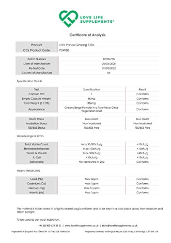 LLS Panax Ginseng 3000mg | 120 Cápsulas de alta resistencia (4 meses de suministro) | 300mg por cápsula,10:1 Extracto (3000mg equivalente de planta entera) | 20% Ginsenosidos | También conocido como el Ginseng Coreano | Usado para mejorar el pensamiento, 