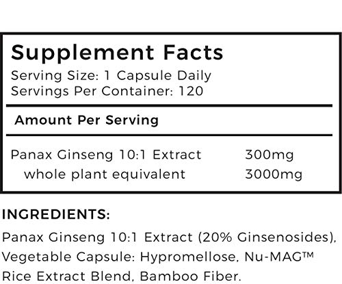 LLS Panax Ginseng 3000mg | 120 Cápsulas de alta resistencia (4 meses de suministro) | 300mg por cápsula,10:1 Extracto (3000mg equivalente de planta entera) | 20% Ginsenosidos | También conocido como el Ginseng Coreano | Usado para mejorar el pensamiento, 