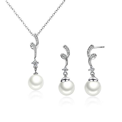 LLYY Conjunto de Joyas, 925-Joyas Plata, Circonitas Blancas Naturales con Perlas, Cuentas para Mujeres. Aretes Boda/Conjuntos Colgantes Jewellery Set