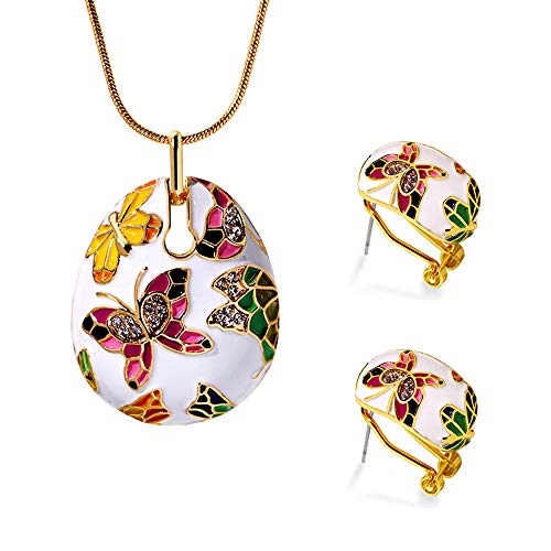 LLYY Conjunto de Joyas, Las Señoras Colores Collar Pulsera la Mariposa Pendientes Hechos a Mano Esmalte para Mujeres Colgante Elegante del Regalo Aniversario Sistemas Joyería(Oro),A