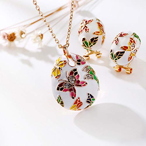 LLYY Conjunto de Joyas, Las Señoras Colores Collar Pulsera la Mariposa Pendientes Hechos a Mano Esmalte para Mujeres Colgante Elegante del Regalo Aniversario Sistemas Joyería(Oro),A