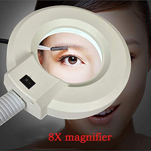 LMZJLU 8X Lupa Lámpara de Lupa de Brazo Ajustable Cuidado de la Piel Belleza Salón de Tatuajes de uñas SPA y Montaje en el Piso Ojos no Seguros y Resistentes (Blanco)
