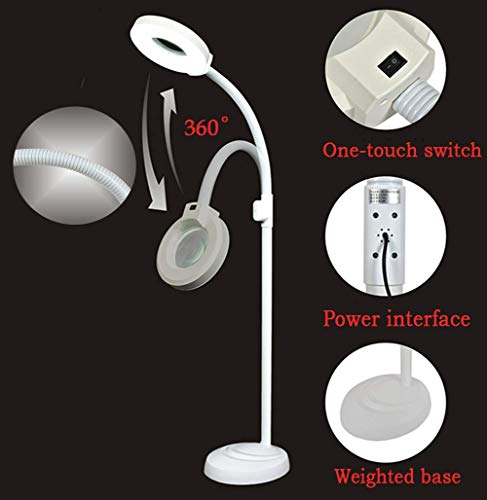 LMZJLU 8X Lupa Lámpara de Lupa de Brazo Ajustable Cuidado de la Piel Belleza Salón de Tatuajes de uñas SPA y Montaje en el Piso Ojos no Seguros y Resistentes (Blanco)