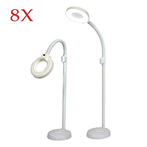 LMZJLU 8X Lupa Lámpara de Lupa de Brazo Ajustable Cuidado de la Piel Belleza Salón de Tatuajes de uñas SPA y Montaje en el Piso Ojos no Seguros y Resistentes (Blanco)