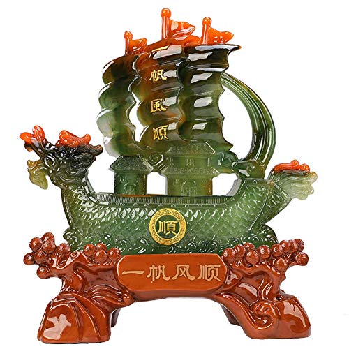 LNDDP Estatua decoración Barco Vela dragón Escultura Prosperidad Riqueza Feng Shui, decoración hogar y Oficina para el éxito y la Fortuna