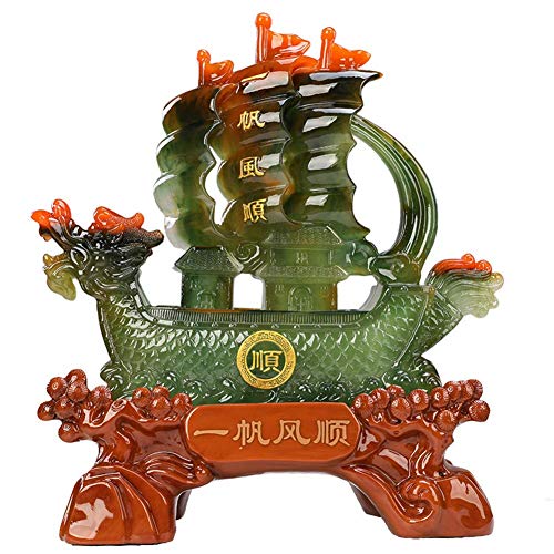 LNDDP Estatua decoración Barco Vela dragón Escultura Prosperidad Riqueza Feng Shui, decoración hogar y Oficina para el éxito y la Fortuna