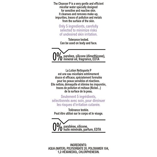 Loción limpiadora P (200ml) - Muy segura y con agua micelar pura. Limpia, elimina el maquillaje, purifica suavemente. Elimina impurezas, rastros de contaminación y metales. Piel sensible, reactiva e irritada (acné)