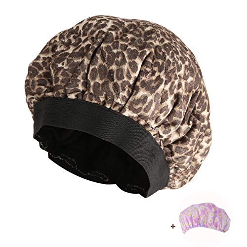 Locisne Gorro calor cabello acondicionamiento profundo inalámbrico,cuidado cabello con microondas para la terapia,tratamiento térmico para el cabello con retención interior de linaza,leopardo