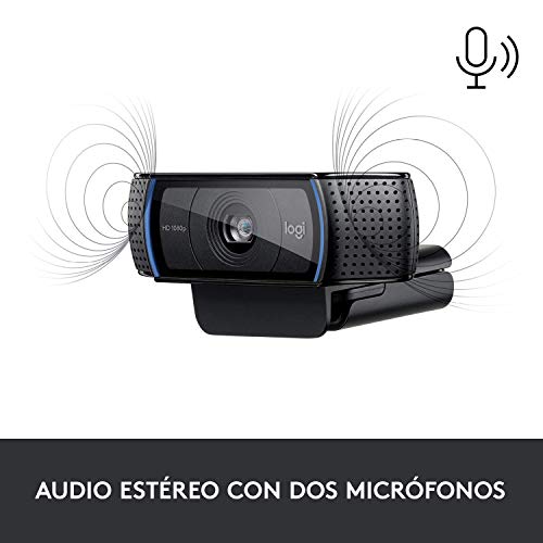 Logitech C920 HD Pro Webcam, Videoconferencias 1080P FULL HD 1080p/30 fps, Sonido Estéreo, Corrección de Iluminación HD, Skype/Google Hangouts/FaceTime, Para Gaming, Portátil/PC/Mac/Android