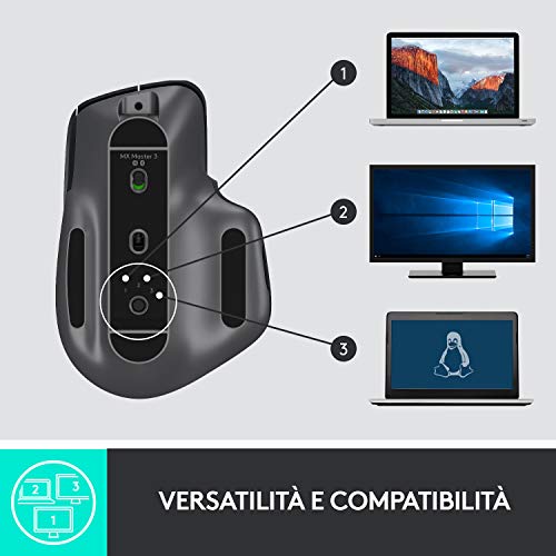 Logitech MX Master 3 Ratón Inalámbrico, Receptor USB, Bluetooth/2.4GHz, Desplazamiento Rápido, Seguimiento 4000 DPI en Cualquier Superficie, 7 Botones, Recargable,PC/Mac/Portátil/iPadOS,Gris oscuro