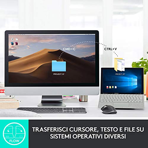 Logitech MX Master 3 Ratón Inalámbrico, Receptor USB, Bluetooth/2.4GHz, Desplazamiento Rápido, Seguimiento 4000 DPI en Cualquier Superficie, 7 Botones, Recargable,PC/Mac/Portátil/iPadOS,Gris oscuro