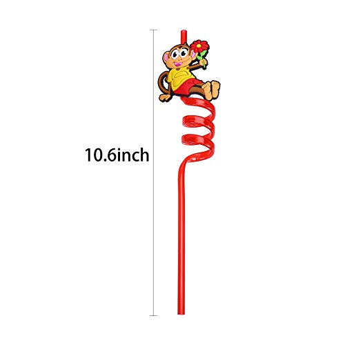 Lokipa - 10 pajitas de fiesta de animales, con espiral, reutilizables, de plástico, para niños