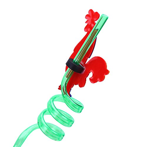 Lokipa - 10 pajitas de fiesta de animales, con espiral, reutilizables, de plástico, para niños