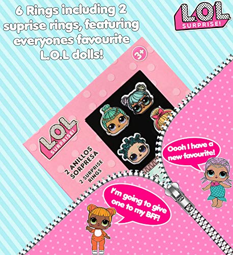 L.O.L. Surprise ! Paquete De 6 Anillos Para Niñas Con Sus Muñecas LOL Favoritas | Conjunto De Anillos Ajustables | Accesorios De Lol Para Cumpleaños De Niños Y Para Vestir | Selección Sorpresa
