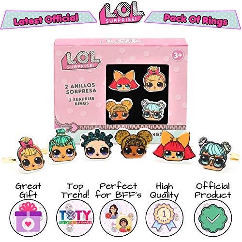 L.O.L. Surprise ! Paquete De 6 Anillos Para Niñas Con Sus Muñecas LOL Favoritas | Conjunto De Anillos Ajustables | Accesorios De Lol Para Cumpleaños De Niños Y Para Vestir | Selección Sorpresa