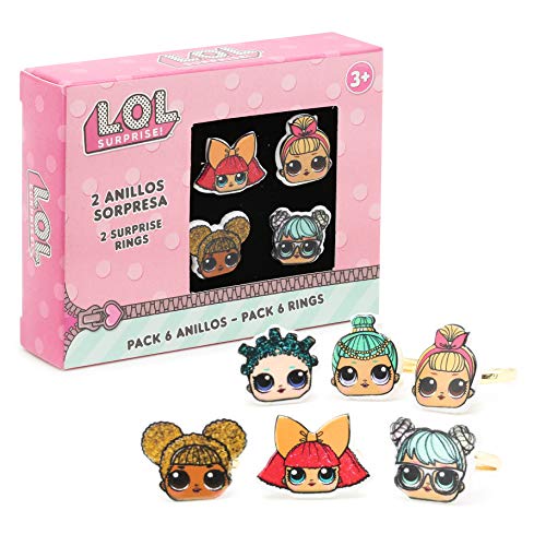 L.O.L. Surprise ! Paquete De 6 Anillos Para Niñas Con Sus Muñecas LOL Favoritas | Conjunto De Anillos Ajustables | Accesorios De Lol Para Cumpleaños De Niños Y Para Vestir | Selección Sorpresa