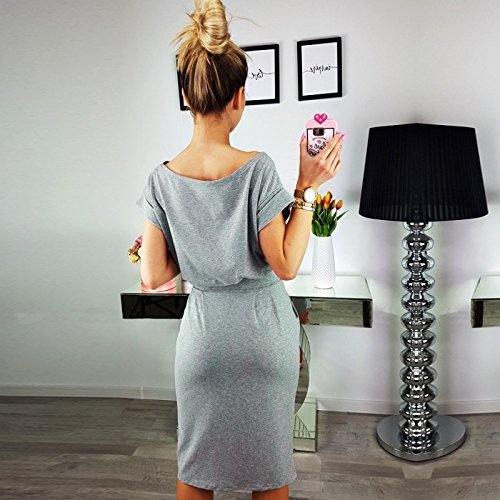 Longwu Vestido de Manga Corta Elegante de Las Mujeres para Trabajar el Vestido Ocasional del lápiz con la Correa Gris-L