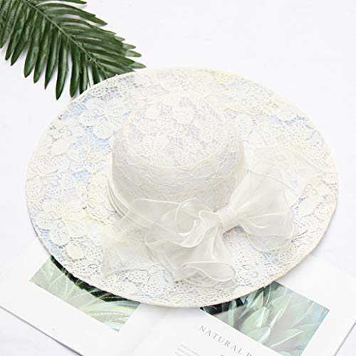 LOPILY Playa de Verano Sombrero de Sol Plegable Suave ala Ancha Sombrero de Paja Bowknot Visera para Mujeres Sombrero de Elegante Fiesta Sombrero De Paja Mujer (Blanca)