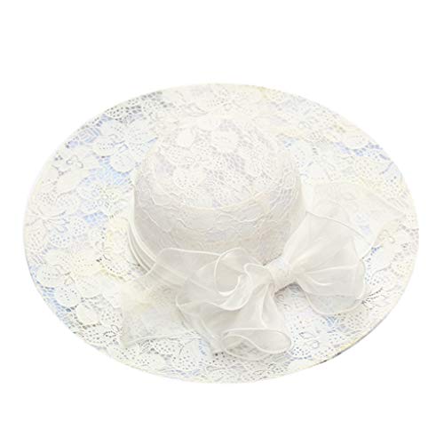 LOPILY Playa de Verano Sombrero de Sol Plegable Suave ala Ancha Sombrero de Paja Bowknot Visera para Mujeres Sombrero de Elegante Fiesta Sombrero De Paja Mujer (Blanca)