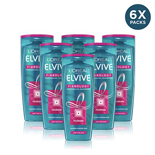 L'Oreal Elvive Fibrology Thickening Shampoo para cabello fino, 400ml, Pack de 6