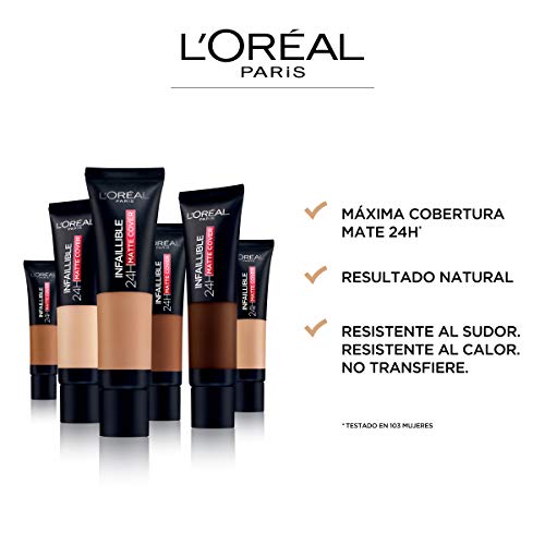 L'Oréal Infalible 24 H Matte Cover Base De Maquillaje Alta Cobertura Mate Piel Clara Subtono Dorado 200 Sable Doré 40 g
