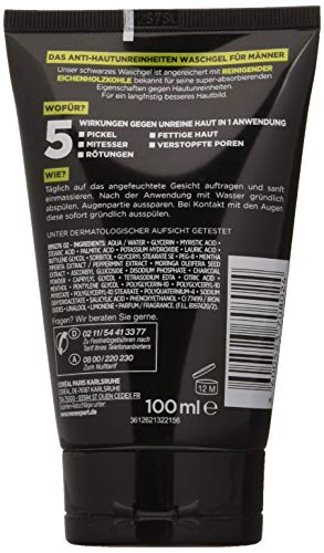 L'Oréal Men Expert Pure Charcoal - Gel de lavado, contra las impurezas de la piel de los hombres (grano, espinillas, piel grasa), 100 ml, 1 unidad