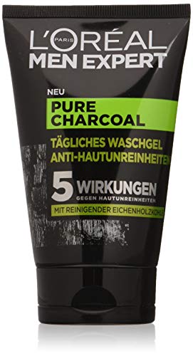 L'Oréal Men Expert Pure Charcoal - Gel de lavado, contra las impurezas de la piel de los hombres (grano, espinillas, piel grasa), 100 ml, 1 unidad
