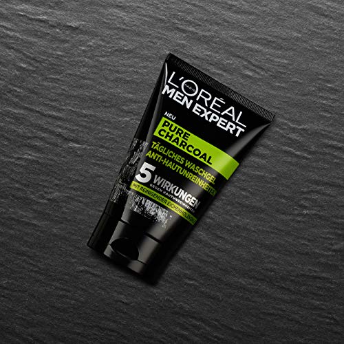 L'Oréal Men Expert, Pure Charcoal - Gel de lavado para la piel de los hombres con imperfecciones (espinillas, espinillas, piel grasa y grasa) (2 x 100 ml)