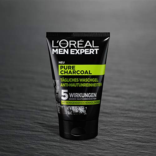 L'Oréal Men Expert, Pure Charcoal - Gel de lavado para la piel de los hombres con imperfecciones (espinillas, espinillas, piel grasa y grasa) (2 x 100 ml)
