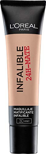 L'Oréal Paris 24H Mate, Base Maquillaje Matificante Larga Duración, Tono de Piel Medio 30 Miel - 35 ml