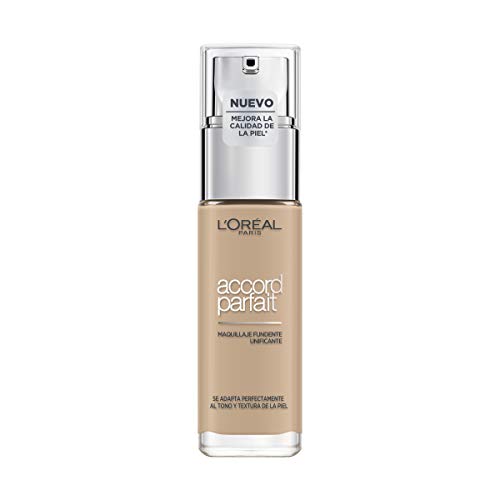 L'Oréal Paris Accord Parfait, Base de maquillaje acabado natural con ácido hialurónico, tono piel claro 2N, 30 ml