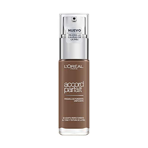 L'Oréal Paris Accord Parfait, Base de maquillaje acabado natural con ácido hialurónico, tono piel oscuro 10N, 30 ml